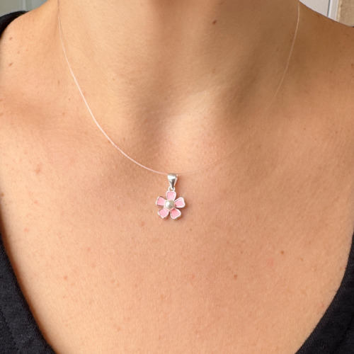 Dije Flor Con Perla Plata 925 Rosa
