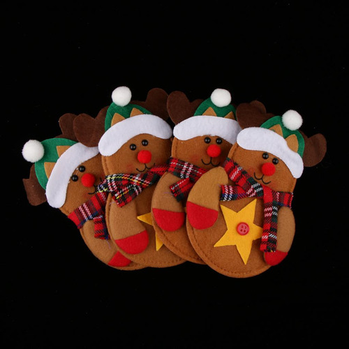 4pcs Vajilla De Navidad Cubiertos Bolsa Titular Decoración