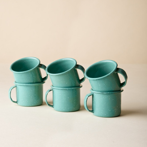 Juego De Taza Mezcalera De Peltre, 6 Piezas Menta