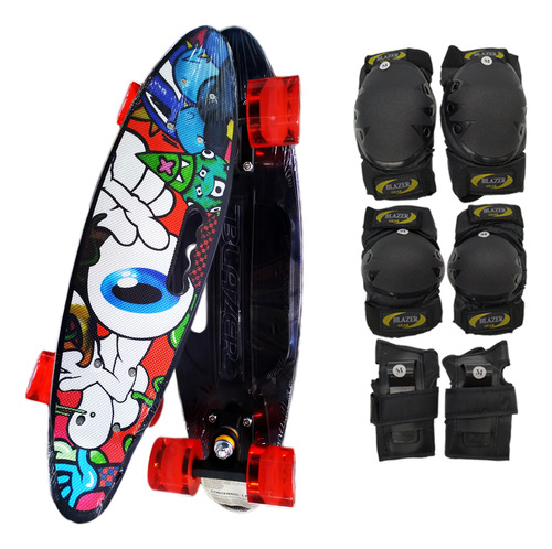 Patineta Tipo Penny Cruiser Ojo Led + Protecciones