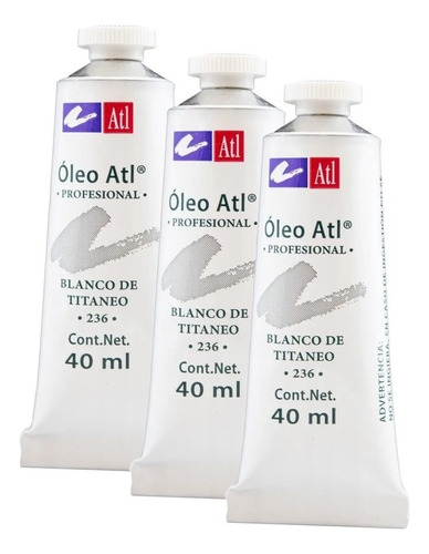 Oleo Atl T-14 40ml Arte Pintura Colores A Escoger 3 Pack Color del óleo Blanco de Titaneo No. 236 3Pzs