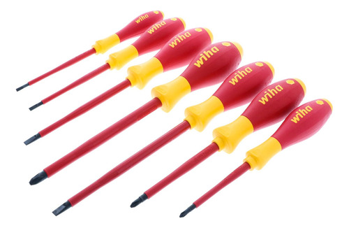Juego De 7 Destornilladores Aislamiento 1000V Wiha 32099 (Incluye Philips #1, #2 y #3, Plano 3,5mm, 4mm, 5,5mm y 5,6mm) Fabricado en Alemania