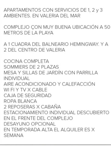 Imagen 21 de 26 de Alquiler Valeria Del Mar. Apartamentos. C/servicios, Ropa Blanca Y Limpieza Día Por Medio Con Recambio De Toallas. En Zona De Playa 1, 2 Y 3 Ambientes. .