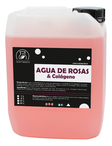 Tónico Agua De Rosas Con Colágeno 10 Litros Productos Mart Mexico Facial Día/noche Para Todo Tipo De Piel De 10000ml/10000g 20+ Años