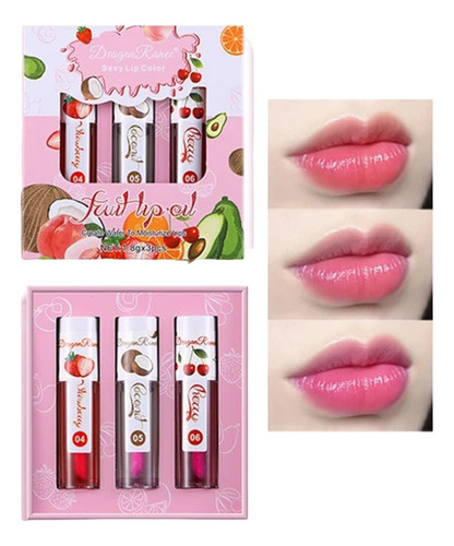 Set De 3 Sexy Lip Color Fruit Lip Oil Brillo By Dragon Ranee