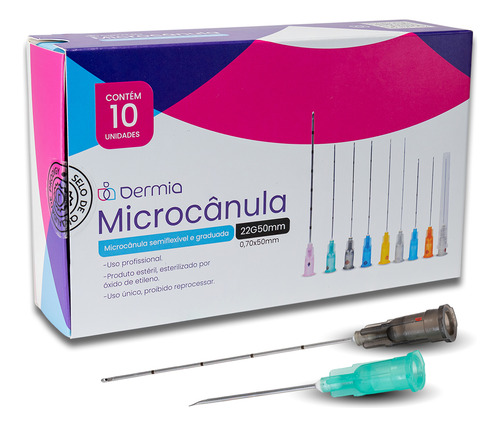Kit Com 10 Micro Cânulas Dermia P/ Preenchimento 22g X 50mm