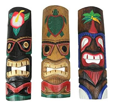 Conjunto De 3 Máscaras Tiki Polinesias Talladas Mano, ...