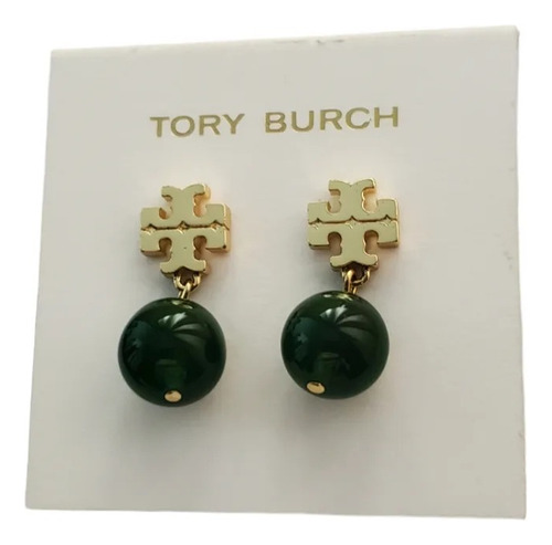 Aretes Tory Logo Dorado Con Perla Redonda Colgante