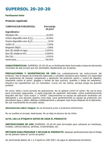 Fertilizante Triple 20 Soluble 1 Kg Desarrollo Y Floración