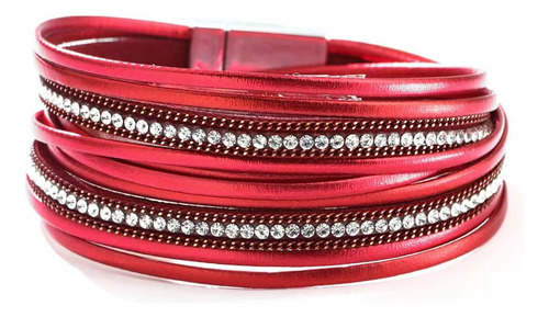 Kunbead, Pulseras De Cuero Rojo Para Mujer, Pulsera Trenzada