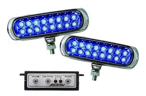 Farol Auxiliar Estrobo Autopoli Retangular 16 Leds - Azul