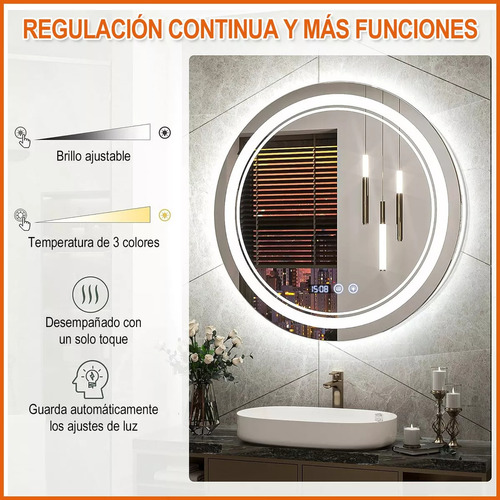 Umail Espejos Inteligente Decorativos Modernos Con Luz Led 60 Cm X 60 Cm Rectangular Touch Antivaho 3 Modos