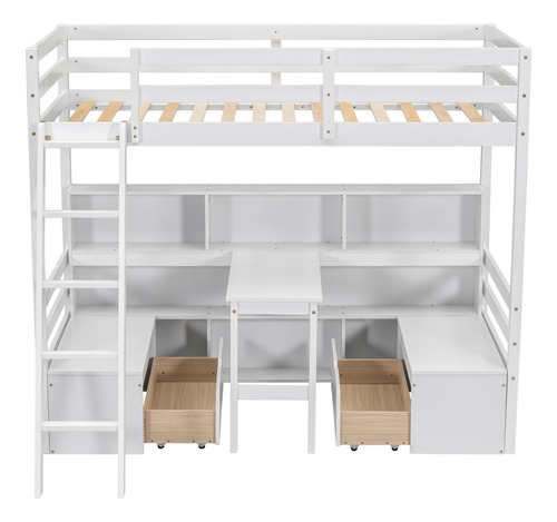 Loongyoon Twin Wood Loft Bed Frame With Storage Shelves