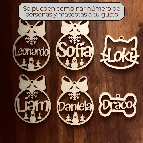Esferas Personalizadas Mdf Navidad Redondas Con Moño 8 Pzas