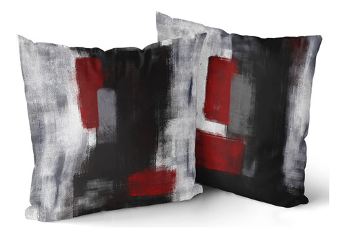 2 Funda Almohada Roja Negra Diseño Arte Abstracto Gris