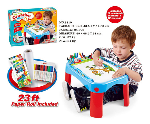 Mesa Pizarra Para Niños - Con 24 Lápiz De Color Y Papel