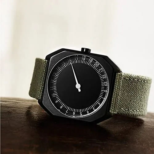 Reloj Suizo Una Mano 24h - Negro Con Correa De Lona Verde Ol