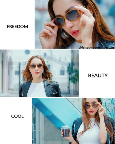 Lentes De Sol Feisedy Vintage Polarizados Uv400 Para Mujer Armazón Beige Diseño Ocean