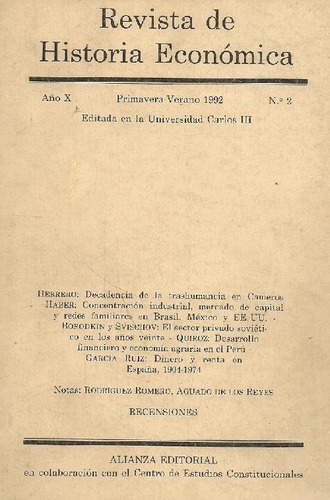 Libro Revista De Historia Economica Primanera Verano 1992 De