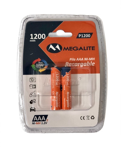 Pila Aaa Recargable 1200 Ma Blister X 2 Megalite Nm