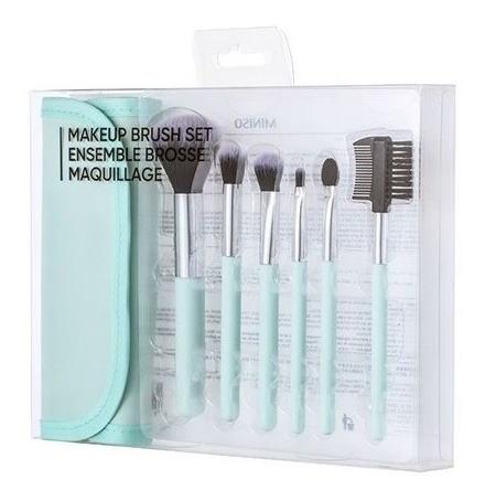 Estojo Com Kit Pincéis De Maquiagem Miniso - Cor Verde