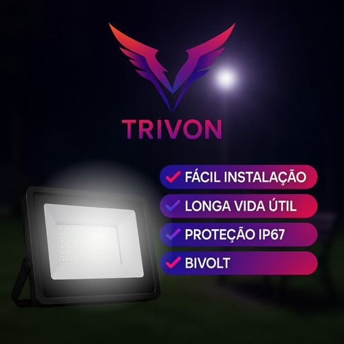 Kit 1 Refletor Led 300w Holofote Externo Potente Preto Branco-frio