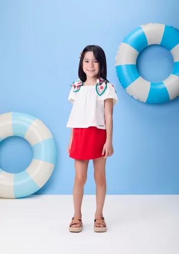 Conjunto Momi Saia Em Tule Cerejinha E Regata Branca