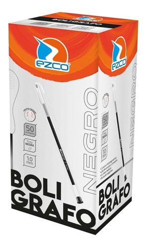 Bolígrafo Birome Ezco Negro 1mm Trazo Medio Caja X 50 Color 