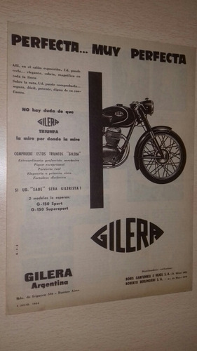 P614 Clipping Publicidad Moto Gilera Año 1958