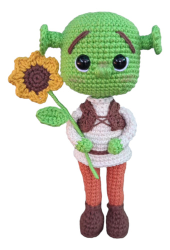 Amigurumi Shrek Con Girasol. 100% Lana De Algodón. 