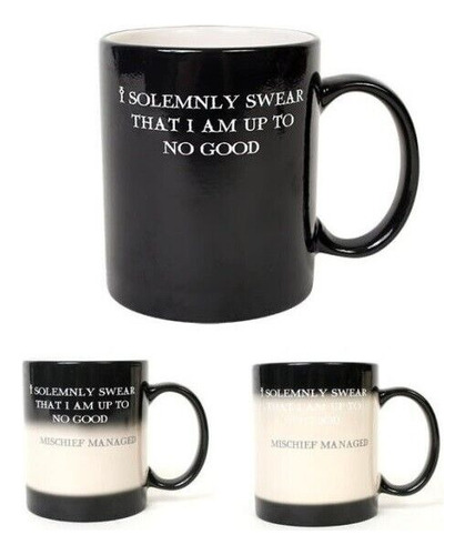 4 Tazas Mágicas Harry Potter Negro Termosensible
