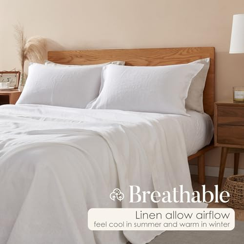Fundas De Almohada De Lino Puro 100% Blanco 1 Par