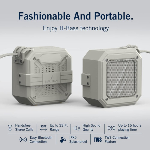 Nautica Altavoz Portátil Bluetooth, Altavoz Inalámbrico Imp Color Color: Blanco Roto, Blanco Roto 110v