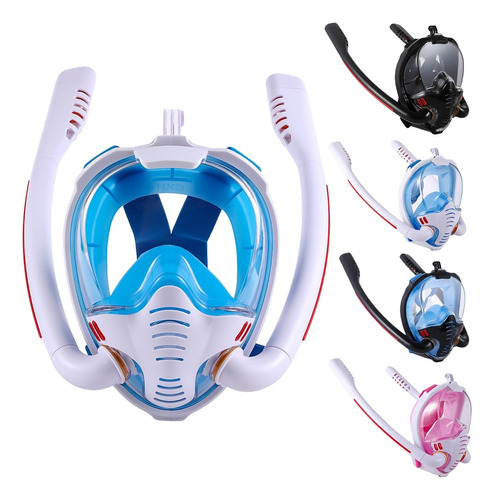 Mascara Snorkel De Buceo Doble Con Soporte Gopro Talla L Xl Color Blanco-azul