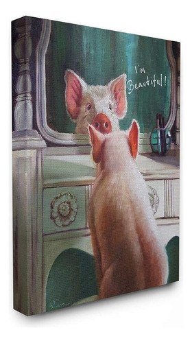 Stupell Industries I'm Beautiful Painted Pig In Mirror Illus
