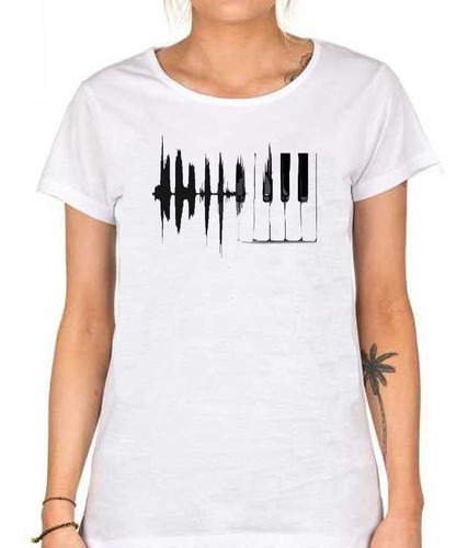 Remera De Mujer Piano Dibujo Musica Arte Teclas