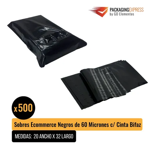 Bolsas Sobres Ecommerce Negras Gruesa 20x32 C/adhesivo X500