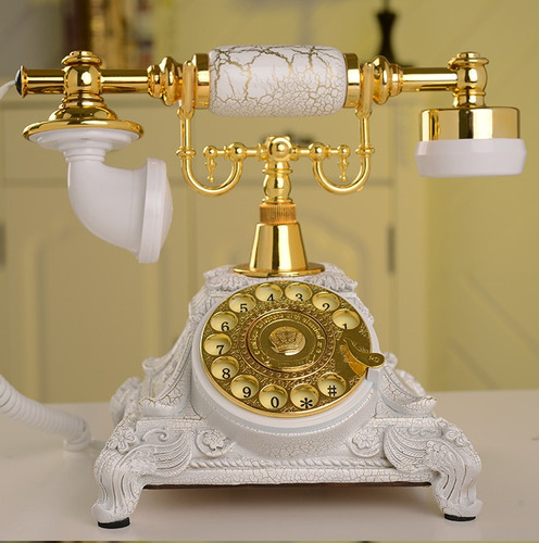 Vintage Retro Resina Rotativa Teléfono Blanco