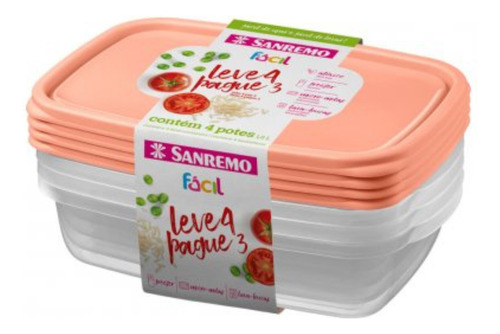 Potes Plástico Hermético Alimentos 1,8l Sanremo Kit C/4 Pçs