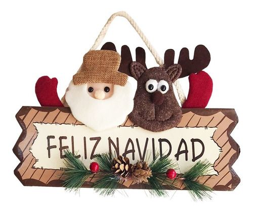 Adorno Navideño Cartel Colgante Feliz Navidad Papa Noel Reno