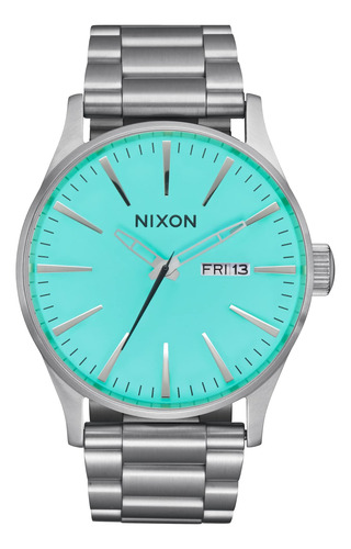 Reloj Nixon Sentry Ss A356 Plateado/turquesa Para Hombre