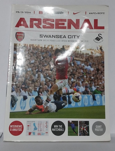 Revista Arsenal Swansea Coty Oficial Marchday Programa