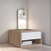 Comprar Mesa De Luz Flotante Con Cajón Y Estante Estilo Nórdico Ap06 Castaño Blanco LG Amoblamientos