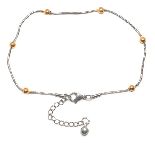 Imagen 4 de 6 de Pulsera Tobillera Mujer Acero Plateado Bolitas Doradas Moda