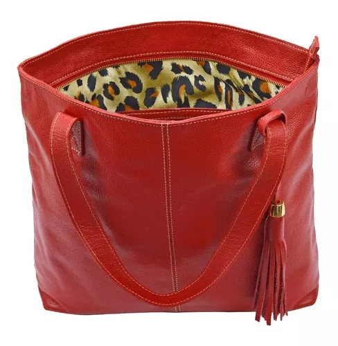 Bolsa feminina baú de couro Chessy - Vermelho