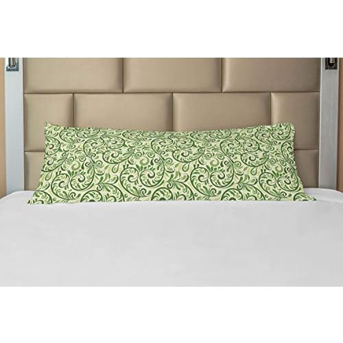 Funda De Almohada De Cuerpo Verde Cremallera, Hojas Riz...