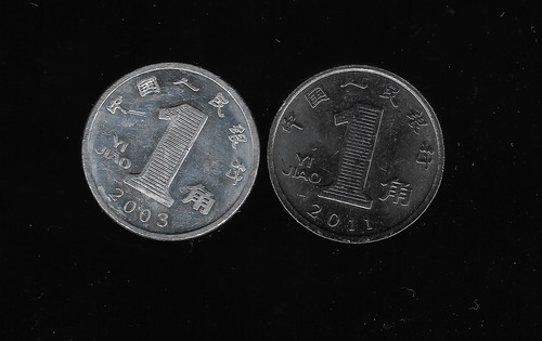 Ltc713. Par De Monedas De China, 1 Jiao De 2003 Y 2011.