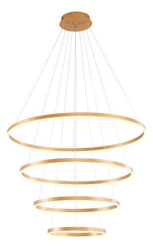 Lustre Anéis Pendente 4 Aros Led 3500k 115w Pé Direito Alto Cor Dourado