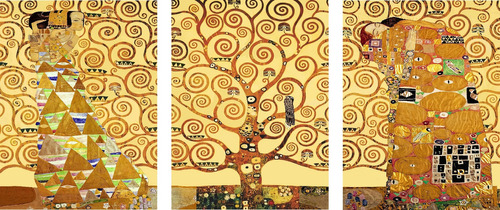 Cuadro Triptico Canvas El Árbol De La Vida Gustav Klimt Color Natural Armazón Natural