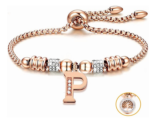 Pulseras Mujer Inicial Letra Pulcera Oro Rosado 18k Color Oro Rosa P